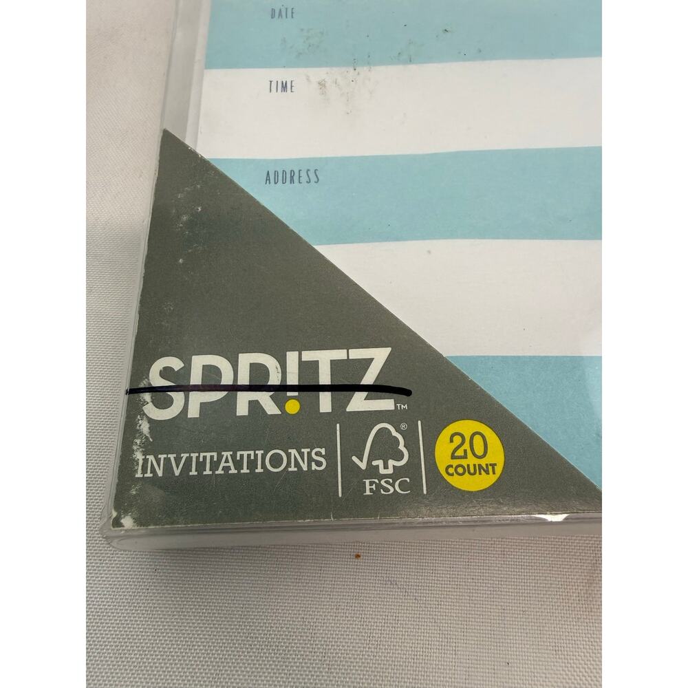 SKU2287 Spritz 20 Count Blue White Striped Party Invitations With Envelopes NIP